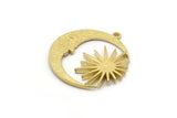 Moon and Sun, 2 Raw Brass, Crescent Moon, Brass Sun, Charm Pendant, Brass Pendant, Brass Charm With 1 Loop (30x29x1.2mm) N1522
