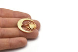 Moon and Sun, Gold Plated Brass, Crescent Moon, Gold Sun, Charm Pendant, Gold Pendant, Gold Charm With 1 Loop (30x29x1.2mm) N1522 H1374