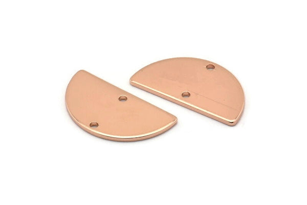 Semi Circle Charm, 2 Rose Gold Plated Brass Half Moon Blanks With 2 Holes, Findings, Pendants (22x12x1mm) D933 Q0868