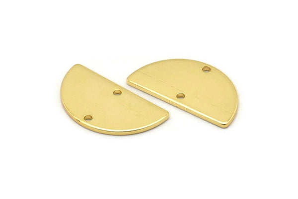 Semi Circle Charm, 2 Gold Plated Brass Half Moon Blanks With 2 Holes, Findings, Pendants (22x12x1mm) D933 Q0868