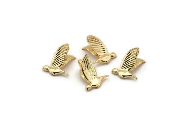 Tiny Bird Charm, 5 Gold Plated Brass Bird Necklace Pendants (13x10mm) N0429 Q0124