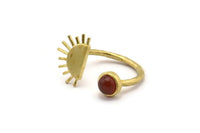 Brass Ring Settings, 3 Raw Brass Moon And Planet Ring With 1 Stone Setting - Pad Size 6mm R054