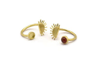 Brass Ring Settings, 3 Raw Brass Moon And Planet Ring With 1 Stone Setting - Pad Size 6mm R054