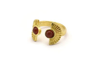 Brass Ring Settings, 3 Raw Brass Half Moon Ring With 2 Stone Setting - Pad Size 4mm E635