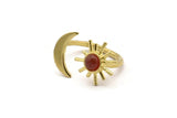 Brass Ring Settings, Raw Brass Moon And Sun Ring With 1 Stone Setting - Pad Size 5mm N1021