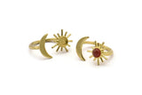 Brass Ring Settings, Raw Brass Moon And Sun Ring With 1 Stone Setting - Pad Size 5mm N1021