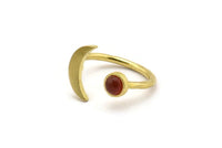 Brass Ring Settings, Raw Brass Moon And Planet Ring With 1 Stone Setting - Pad Size 5mm N0821