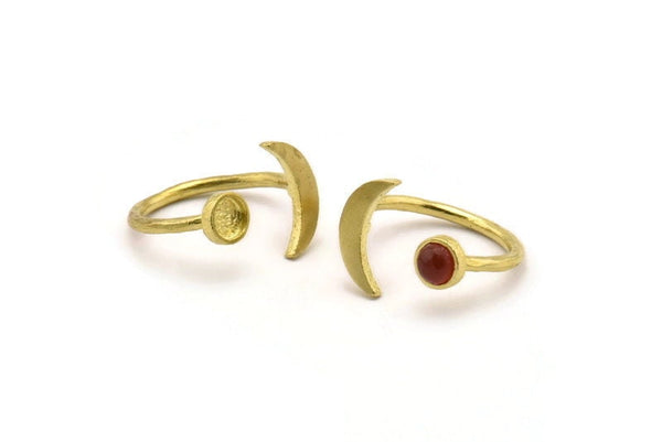 Brass Ring Settings, Raw Brass Moon And Planet Ring With 1 Stone Setting - Pad Size 5mm N0821