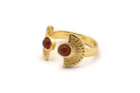 Gold Ring Settings, 1 Gold Plated Brass Half Moon Ring With 2 Stone Setting - Pad Size 4mm E635 Q0638