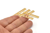 Gold Rectangle Charm, 4 Hammered Gold Plated Brass Moon Phases Charms With 1 Hole, Stamping Blanks (40x6x0.80mm) M01514