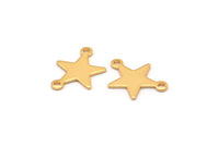 Gold Star Charm, 10 Gold Plated Brass Star Charms With 2 Loops (16x12x0.80mm) M01543