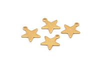 Gold Star Charm, 10 Textured Gold Plated Brass Star Charms With 1 Loop (14x13x0.80mm) M01579
