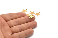 Gold Star Charm, 10 Textured Gold Plated Brass Star Charms With 1 Loop (14x13x0.80mm) M01579