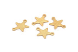 Gold Star Charm, 10 Textured Gold Plated Brass Star Charms With 2 Loops (16x12x0.80mm) M01580