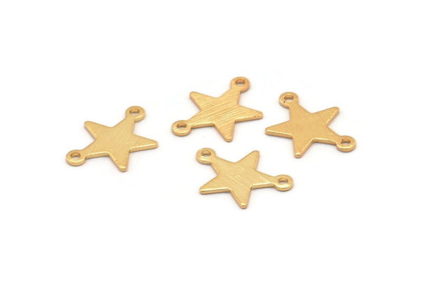 Gold Star Charm, 10 Textured Gold Plated Brass Star Charms With 2 Loops (16x12x0.80mm) M01580