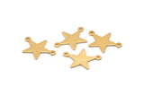 Gold Star Charm, 6 Textured Gold Plated Brass Star Charms With 2 Loops (22x16x0.80mm) M01577