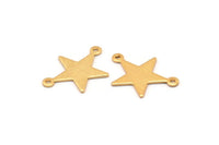 Gold Star Charm, 6 Textured Gold Plated Brass Star Charms With 2 Loops (22x16x0.80mm) M01577