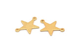 Gold Star Charm, 6 Textured Gold Plated Brass Star Charms With 2 Loops (22x16x0.80mm) M01577