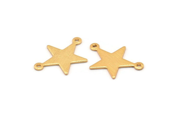 Gold Star Charm, 6 Textured Gold Plated Brass Star Charms With 2 Loops (22x16x0.80mm) M01577
