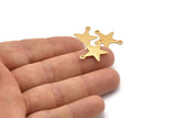 Gold Star Charm, 6 Textured Gold Plated Brass Star Charms With 2 Loops (22x16x0.80mm) M01577