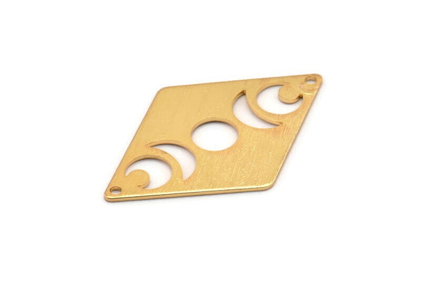 Gold Diamond Charm, 2 Textured Gold Plated Brass Moon Charms With 2 Holes, Rhombus Blanks (40x26x0.80mm) M01529 Q0274