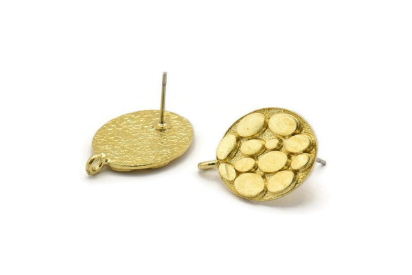 Brass Round Earring, 4 Raw Brass Round Stud Earrings With 1 Loop (21x15x1.5mm) N1821