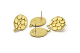 Brass Round Earring, 4 Raw Brass Round Stud Earrings With 1 Loop (21x15x1.5mm) N1821