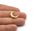 Gold Moon Charm, 2 Gold Plated Textured Horn Charms, Pendant, Jewelry Finding (19x6x4mm) N0336