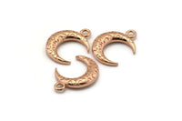 Rose Gold Moon Charm, 2 Rose Gold Plated Textured Horn Charms, Pendant, Jewelry Finding (19x6x4mm) N0336