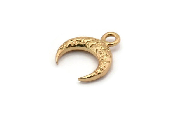 Gold Moon Charm, 6 Gold Plated Textured Horn Charms, Pendant, Jewelry Finding (12x3.50x3mm) N0303 Q0201