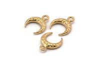 Gold Moon Charm, 6 Gold Plated Textured Horn Charms, Pendant, Jewelry Finding (12x3.50x3mm) N0303 Q0201