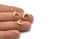 Gold Moon Charm, 6 Gold Plated Textured Horn Charms, Pendant, Jewelry Finding (12x3.50x3mm) N0303 Q0201