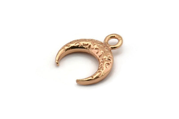 Rose Gold Moon Charm, 6 Rose Gold Plated Textured Horn Charms, Pendant, Jewelry Finding (12x3.50x3mm) N0303 Q0201