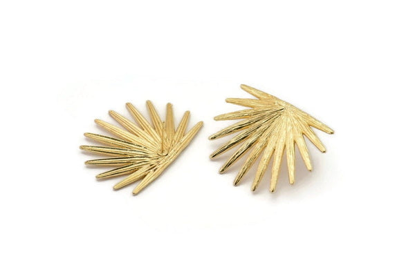 Gold Sun Earring, 2 Gold Plated Brass Sunshine Stud Earrings (38x28mm) N0706 Q0802
