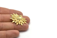 Gold Sunflower Charm, Gold Plated Brass Flower Charm Earrings With 1 Loop, Pendants, Earrings (28x39mm) N0735 Q0807