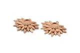 Rose Gold Sunflower Charm, Rose Gold Plated Brass Flower Charm Earrings With 1 Loop, Pendants, Earrings (28x39mm) N0735 Q0807