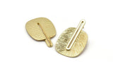 Gold Earring Post, 2 Posts Gold Plated Brass Textured Earrings (43x28x0.80mm) N0710 Q0803