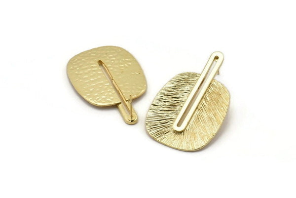 Gold Earring Post, 2 Posts Gold Plated Brass Textured Earrings (43x28x0.80mm) N0710 Q0803