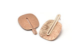 Rose Gold Earring Post, 2 Posts Rose Gold Plated Brass Textured Earrings (43x28x0.80mm) N0710 Q0803