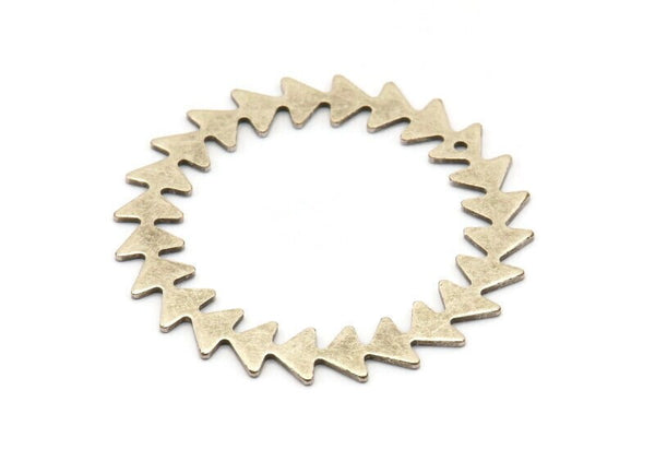 Silver Circle Charm, 2 Antique Silver Plated Brass Circle Charms With 1 Hole, Brass Pendants, Findings, Connectors (42x0.80mm) M01574