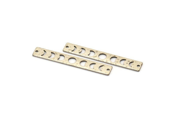 Silver Rectangle Charm, 10 Hammered Antique Silver Plated Brass Moon Phases Charms With 2 Holes, Stamping Blanks (40x6x0.80mm) M01515 H0209