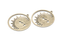 Silver Eye Charm, 4 Textured Antique Silver Plated Brass Eye Charms With 1 Loop (33x30x0.80mm) M01556
