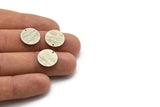 Silver Cabochon Tag, 12 Textured Antique Silver Plated Brass Round Charms With 1 Hole, Stamping Tags (14x0.80mm) M01585