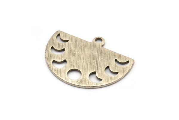 Silver Moon Charm, 8 Textured Antique Silver Plated Brass Moon Phases Charms With 1 Loop (22x17x0.80mm) M01565