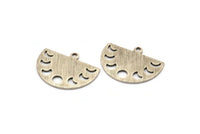Silver Moon Charm, 8 Textured Antique Silver Plated Brass Moon Phases Charms With 1 Loop (22x17x0.80mm) M01565