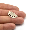 Silver Moon Charm, 8 Textured Antique Silver Plated Brass Moon Phases Charms With 1 Loop (22x17x0.80mm) M01565