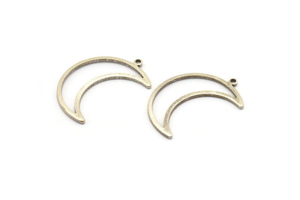Crescent Moon Charm, 12 Antique Silver Plated Brass Crescent Moon Charms With 1 Loop (25x8.5x1mm) E101 H1229