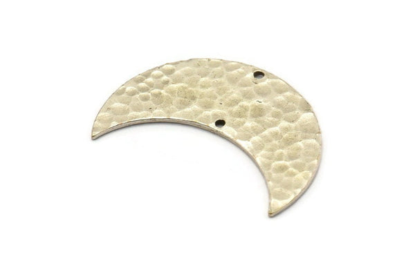 Silver Moon Charm, 2 Hammered Antique Silver Plated Brass Moons with 2 Holes, Necklace Horn Charm (36x15x1mm) N0932