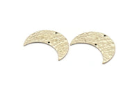 Silver Moon Charm, 2 Hammered Antique Silver Plated Brass Moons with 2 Holes, Necklace Horn Charm (36x15x1mm) N0932