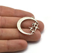 Silver Moon Charm, 2 Antique Silver Plated Brass Moon Charms With 1 Loop, Pendants (33x31x1.5mm) N1347 H1365